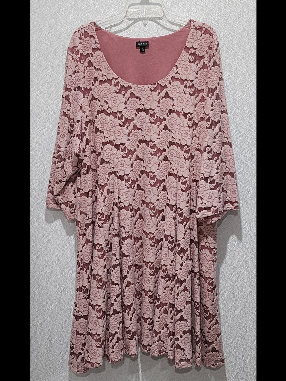 Torrid Mauve Pink Brushed Lace Skater Dress Lined Pockets Size 5X NWT